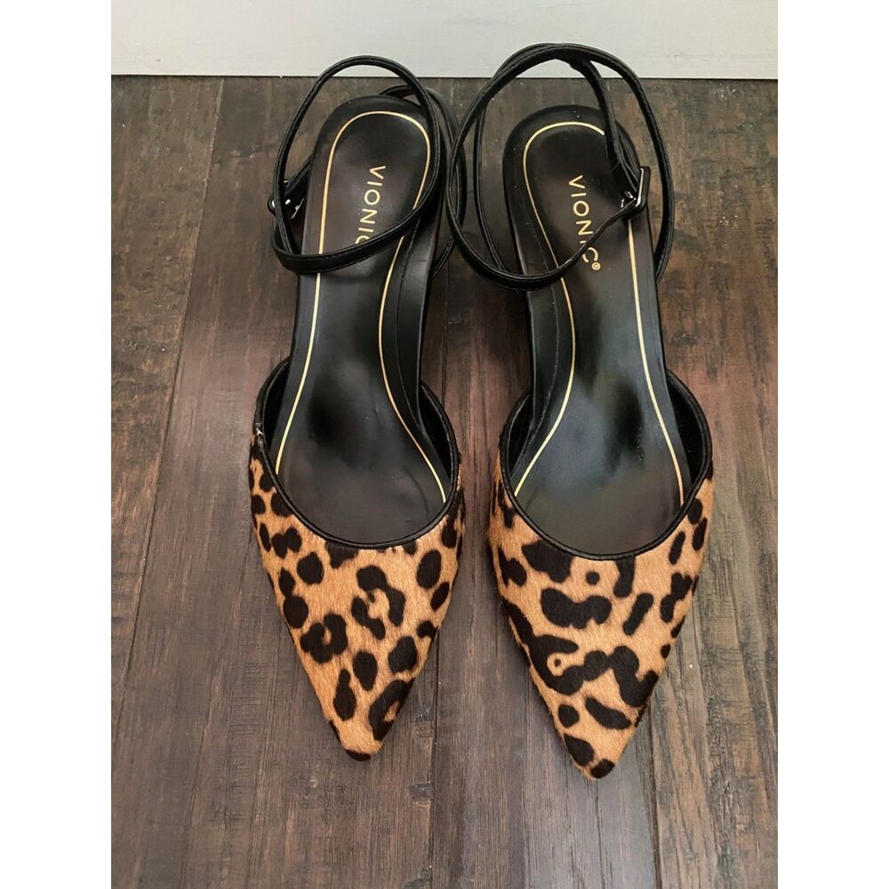 EUC Vionic Jacynda Leopard Pony Hair Strappy Kitten Heels 39 / 8.5